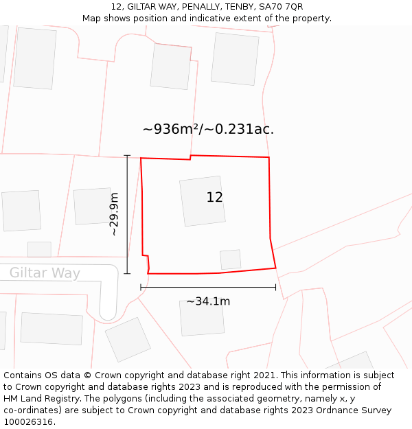 12, GILTAR WAY, PENALLY, TENBY, SA70 7QR: Plot and title map