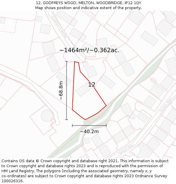 12, GODFREYS WOOD, MELTON, WOODBRIDGE, IP12 1QY: Plot and title map