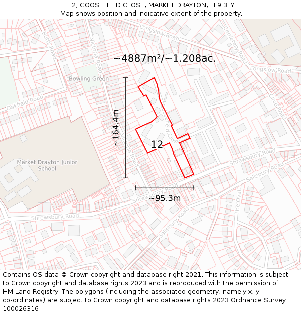 12, GOOSEFIELD CLOSE, MARKET DRAYTON, TF9 3TY: Plot and title map