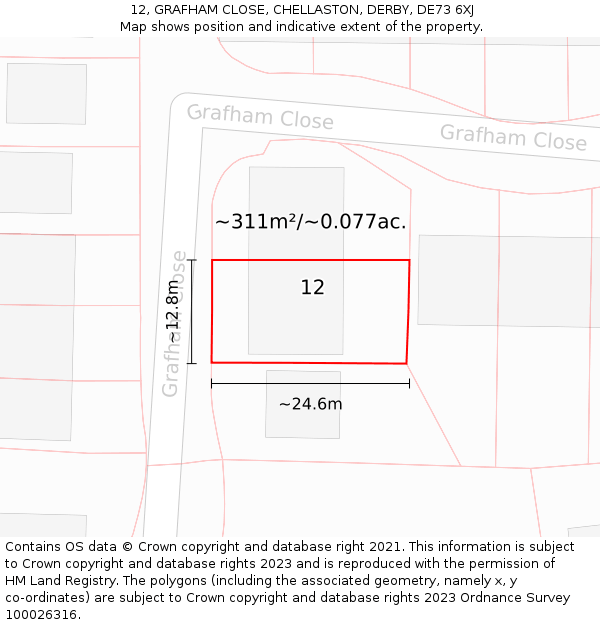 12, GRAFHAM CLOSE, CHELLASTON, DERBY, DE73 6XJ: Plot and title map