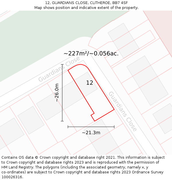 12, GUARDIANS CLOSE, CLITHEROE, BB7 4SF: Plot and title map