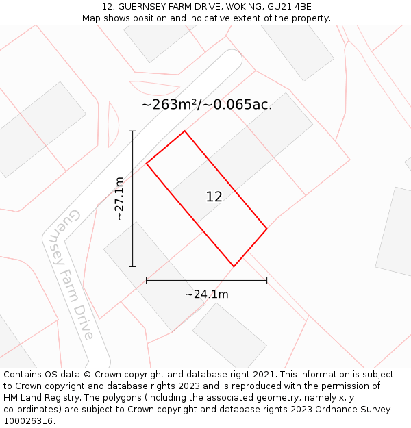 12, GUERNSEY FARM DRIVE, WOKING, GU21 4BE: Plot and title map