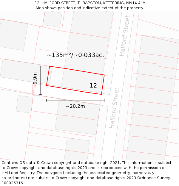 12, HALFORD STREET, THRAPSTON, KETTERING, NN14 4LA: Plot and title map