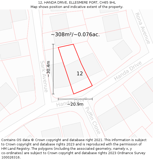 12, HANDA DRIVE, ELLESMERE PORT, CH65 9HL: Plot and title map