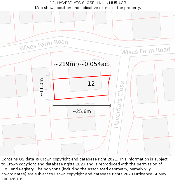 12, HAVERFLATS CLOSE, HULL, HU5 4GB: Plot and title map