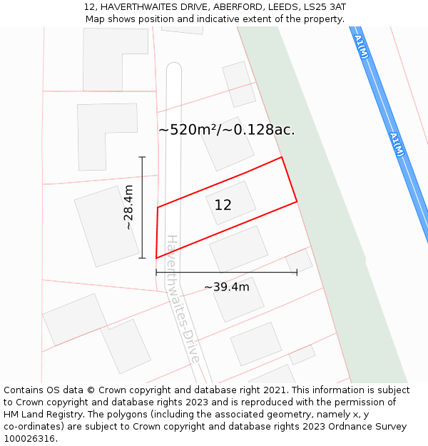 12, HAVERTHWAITES DRIVE, ABERFORD, LEEDS, LS25 3AT: Plot and title map