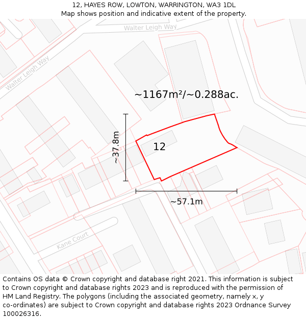 12, HAYES ROW, LOWTON, WARRINGTON, WA3 1DL: Plot and title map