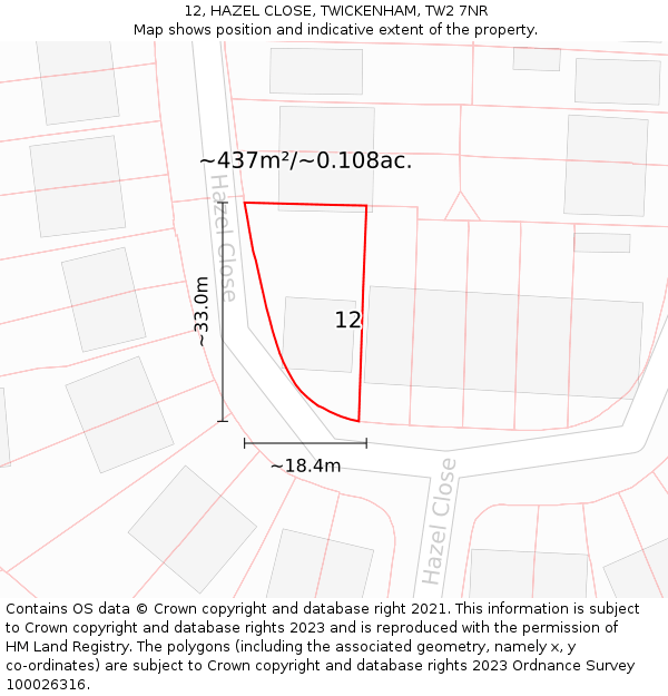 12, HAZEL CLOSE, TWICKENHAM, TW2 7NR: Plot and title map