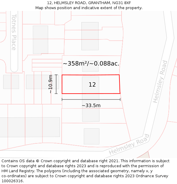 12, HELMSLEY ROAD, GRANTHAM, NG31 8XF: Plot and title map