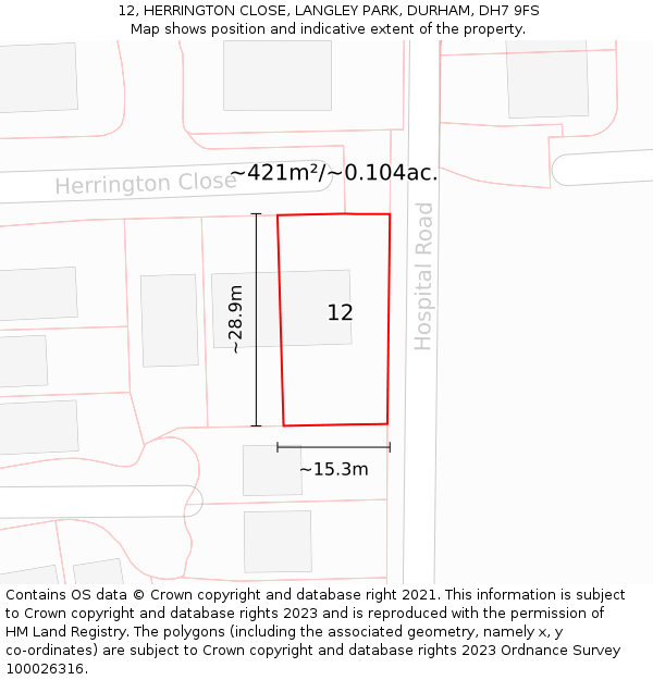 12, HERRINGTON CLOSE, LANGLEY PARK, DURHAM, DH7 9FS: Plot and title map