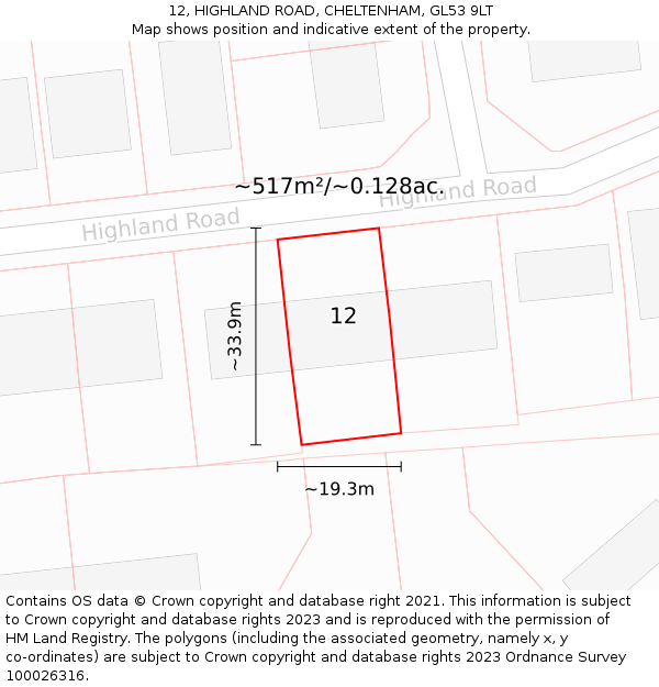 12, HIGHLAND ROAD, CHELTENHAM, GL53 9LT: Plot and title map