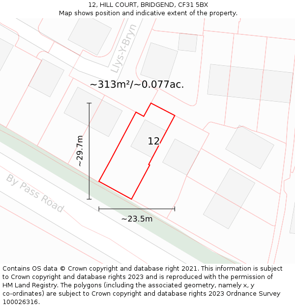 12, HILL COURT, BRIDGEND, CF31 5BX: Plot and title map