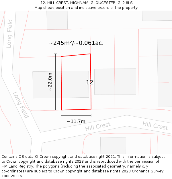 12, HILL CREST, HIGHNAM, GLOUCESTER, GL2 8LS: Plot and title map