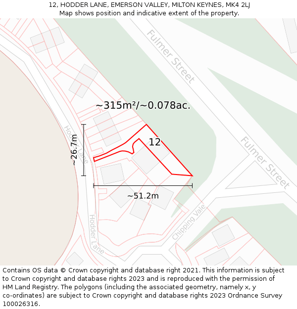 12, HODDER LANE, EMERSON VALLEY, MILTON KEYNES, MK4 2LJ: Plot and title map