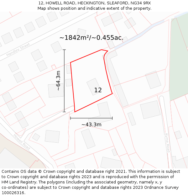 12, HOWELL ROAD, HECKINGTON, SLEAFORD, NG34 9RX: Plot and title map