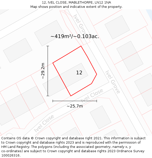 12, IVEL CLOSE, MABLETHORPE, LN12 1NA: Plot and title map