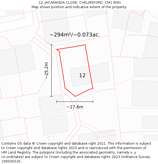 12, JACARANDA CLOSE, CHELMSFORD, CM1 6NN: Plot and title map
