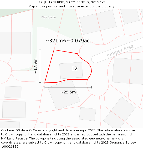 12, JUNIPER RISE, MACCLESFIELD, SK10 4XT: Plot and title map