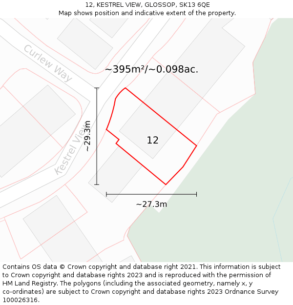 12, KESTREL VIEW, GLOSSOP, SK13 6QE: Plot and title map