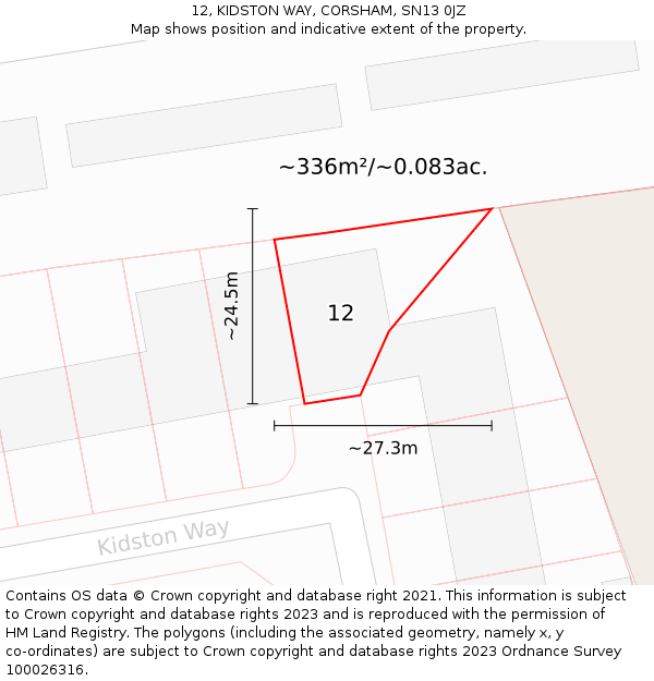 12, KIDSTON WAY, CORSHAM, SN13 0JZ: Plot and title map