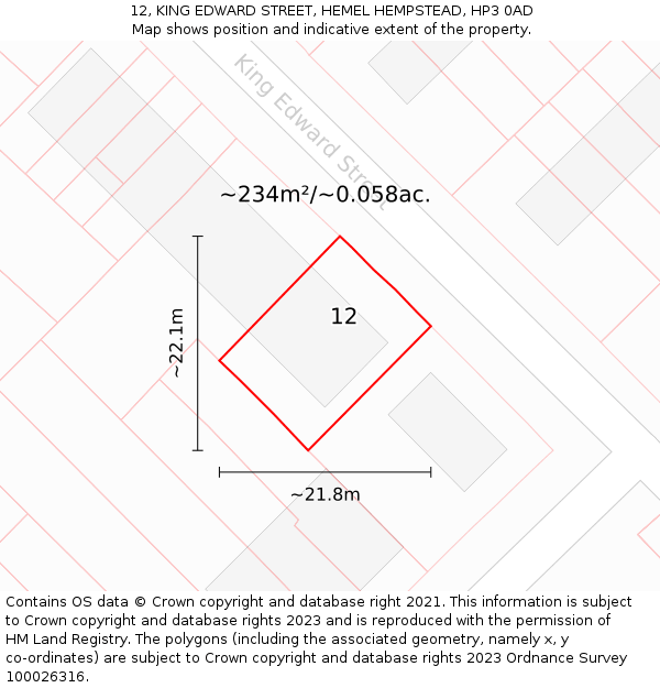 12, KING EDWARD STREET, HEMEL HEMPSTEAD, HP3 0AD: Plot and title map