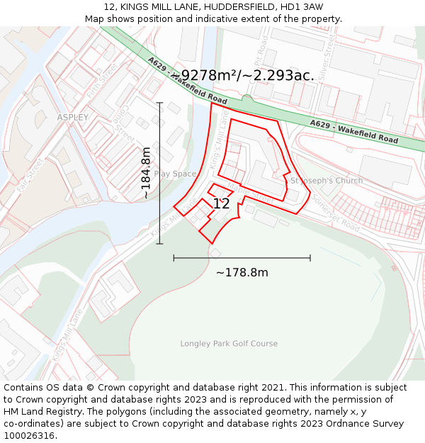 12, KINGS MILL LANE, HUDDERSFIELD, HD1 3AW: Plot and title map