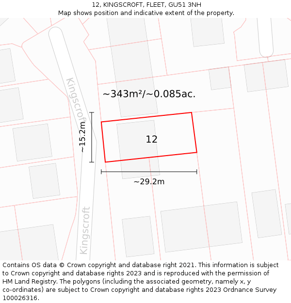 12, KINGSCROFT, FLEET, GU51 3NH: Plot and title map