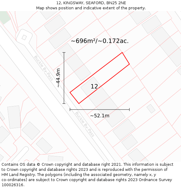 12, KINGSWAY, SEAFORD, BN25 2NE: Plot and title map