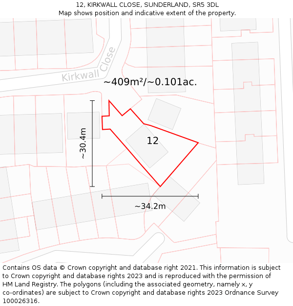 12, KIRKWALL CLOSE, SUNDERLAND, SR5 3DL: Plot and title map