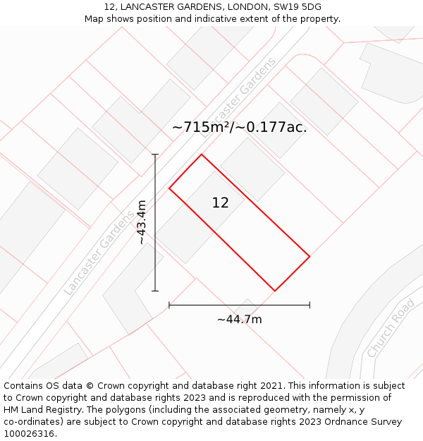 12, LANCASTER GARDENS, LONDON, SW19 5DG: Plot and title map