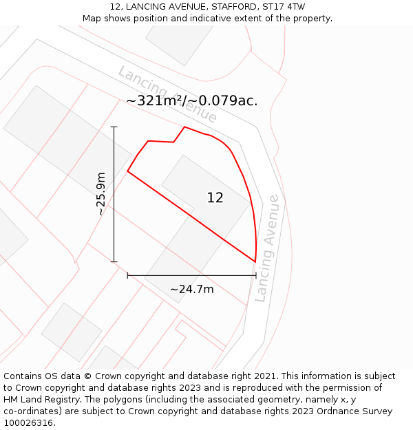 12, LANCING AVENUE, STAFFORD, ST17 4TW: Plot and title map