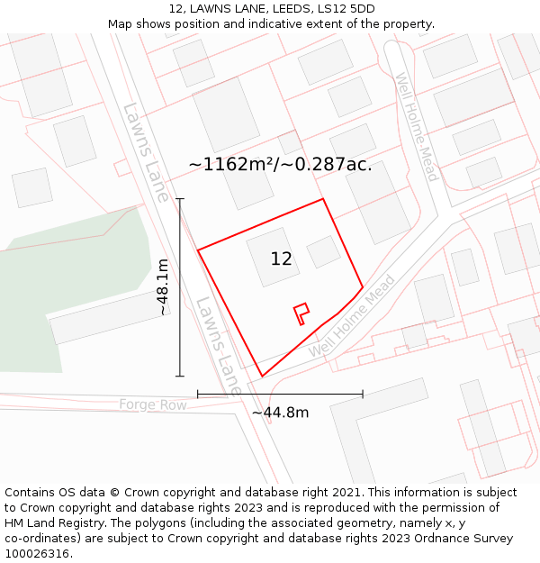 12, LAWNS LANE, LEEDS, LS12 5DD: Plot and title map