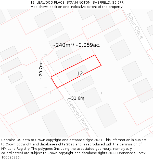 12, LEAWOOD PLACE, STANNINGTON, SHEFFIELD, S6 6FR: Plot and title map
