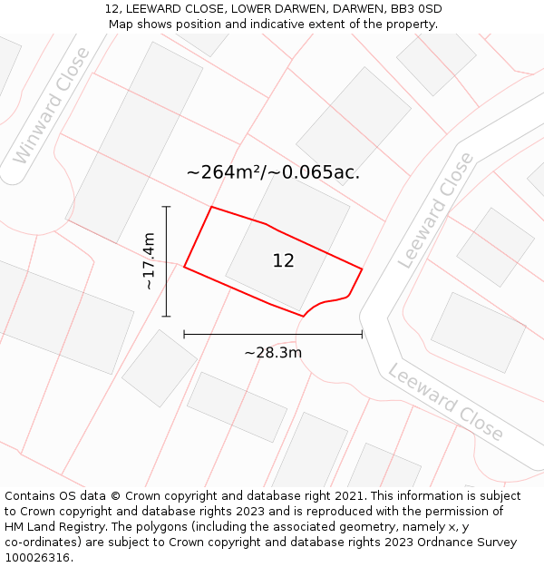 12, LEEWARD CLOSE, LOWER DARWEN, DARWEN, BB3 0SD: Plot and title map