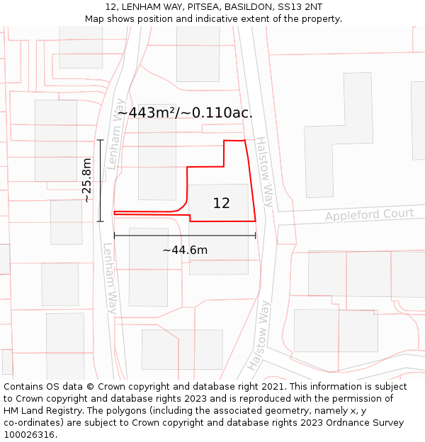 12, LENHAM WAY, PITSEA, BASILDON, SS13 2NT: Plot and title map