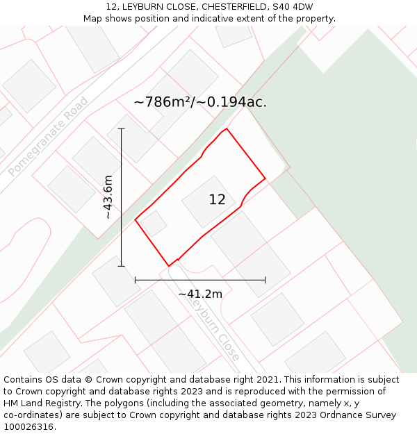 12, LEYBURN CLOSE, CHESTERFIELD, S40 4DW: Plot and title map