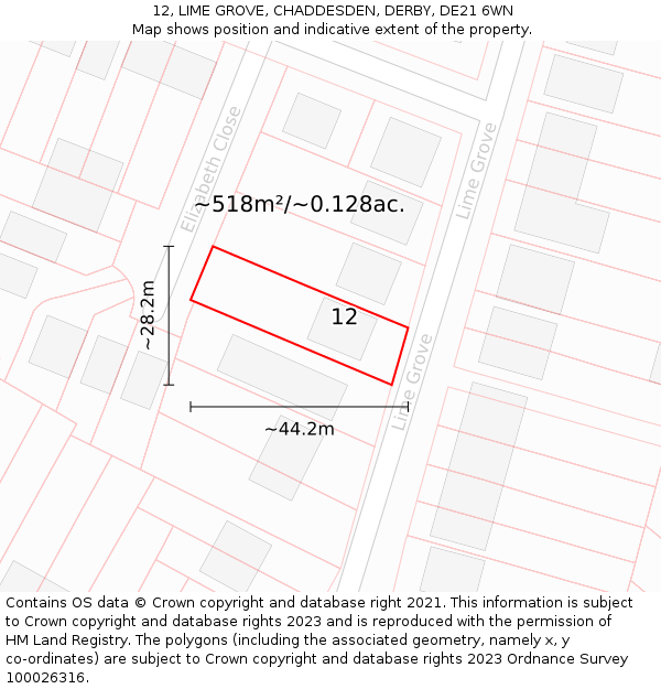 12, LIME GROVE, CHADDESDEN, DERBY, DE21 6WN: Plot and title map