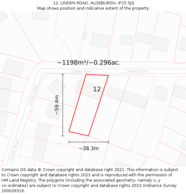 12, LINDEN ROAD, ALDEBURGH, IP15 5JQ: Plot and title map