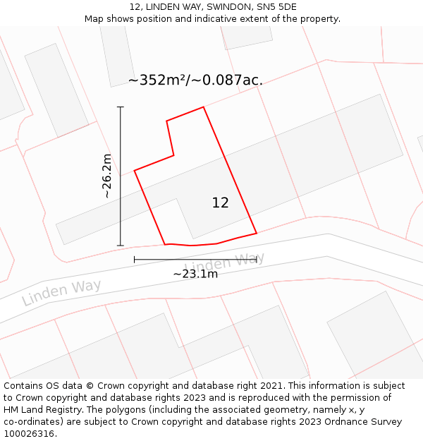 12, LINDEN WAY, SWINDON, SN5 5DE: Plot and title map