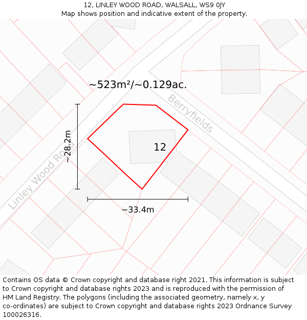 12, LINLEY WOOD ROAD, WALSALL, WS9 0JY: Plot and title map