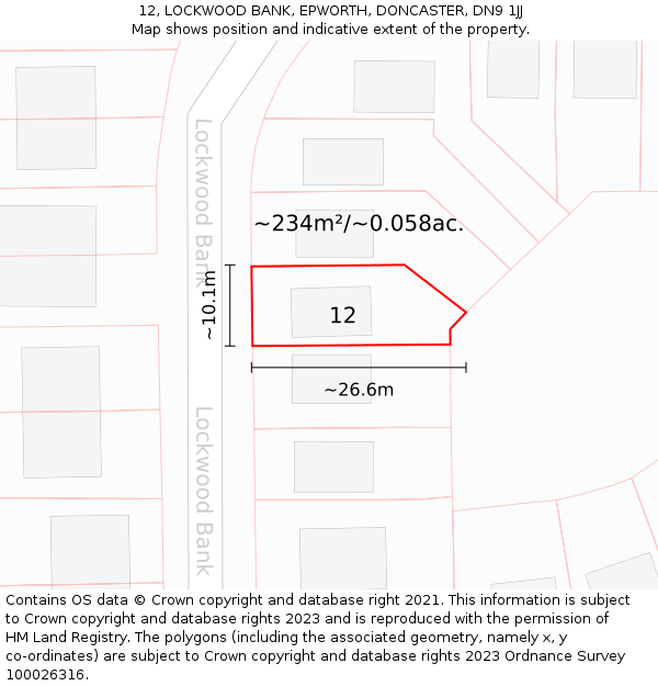 12, LOCKWOOD BANK, EPWORTH, DONCASTER, DN9 1JJ: Plot and title map