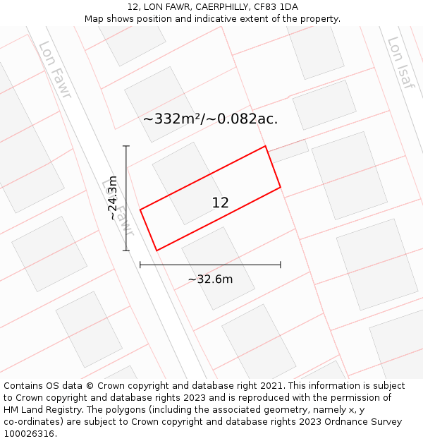 12, LON FAWR, CAERPHILLY, CF83 1DA: Plot and title map