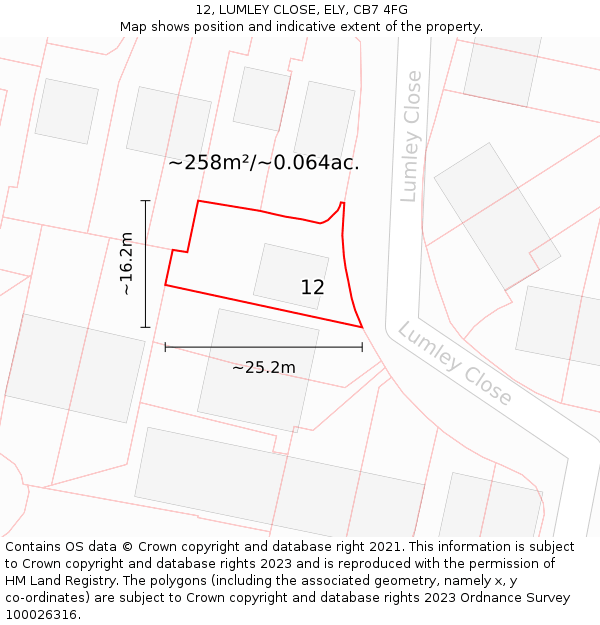 12, LUMLEY CLOSE, ELY, CB7 4FG: Plot and title map