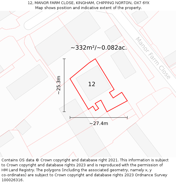 12, MANOR FARM CLOSE, KINGHAM, CHIPPING NORTON, OX7 6YX: Plot and title map