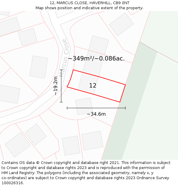 12, MARCUS CLOSE, HAVERHILL, CB9 0NT: Plot and title map