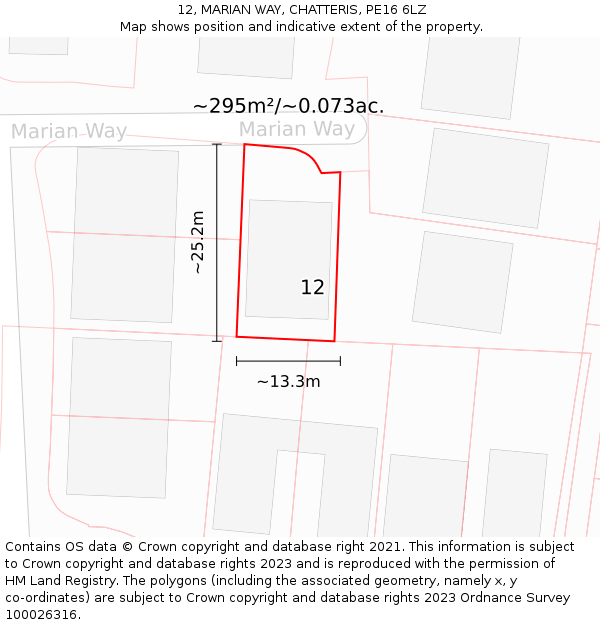 12, MARIAN WAY, CHATTERIS, PE16 6LZ: Plot and title map