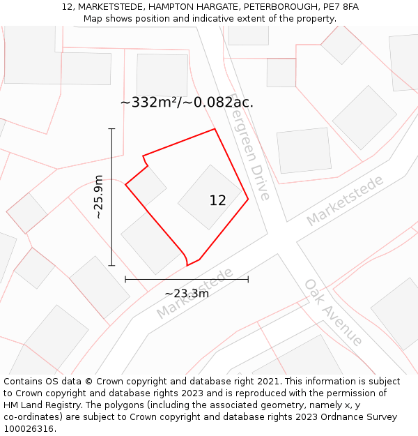 12, MARKETSTEDE, HAMPTON HARGATE, PETERBOROUGH, PE7 8FA: Plot and title map