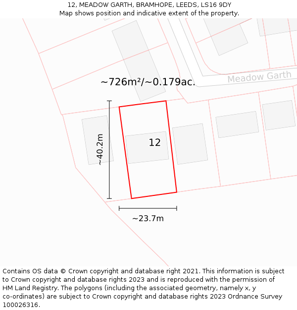 12, MEADOW GARTH, BRAMHOPE, LEEDS, LS16 9DY: Plot and title map