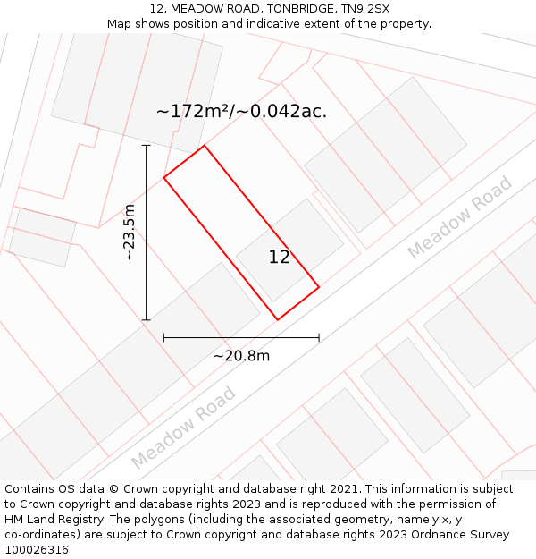 12, MEADOW ROAD, TONBRIDGE, TN9 2SX: Plot and title map