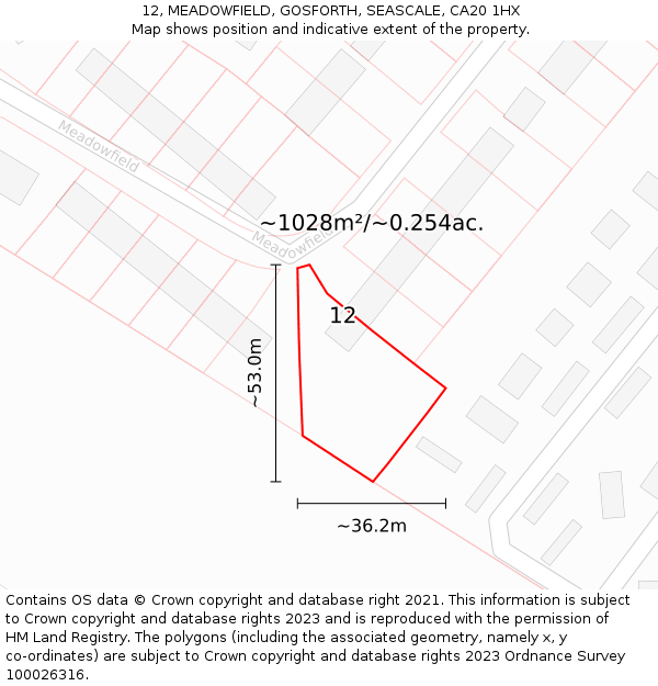 12, MEADOWFIELD, GOSFORTH, SEASCALE, CA20 1HX: Plot and title map